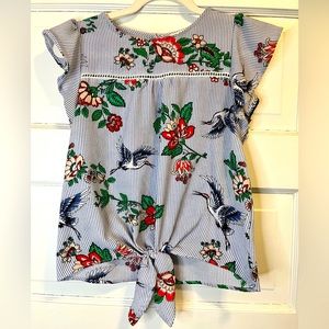 Monteau Los Angeles Tie-Front Flutter Sleeve Blouse, Size S